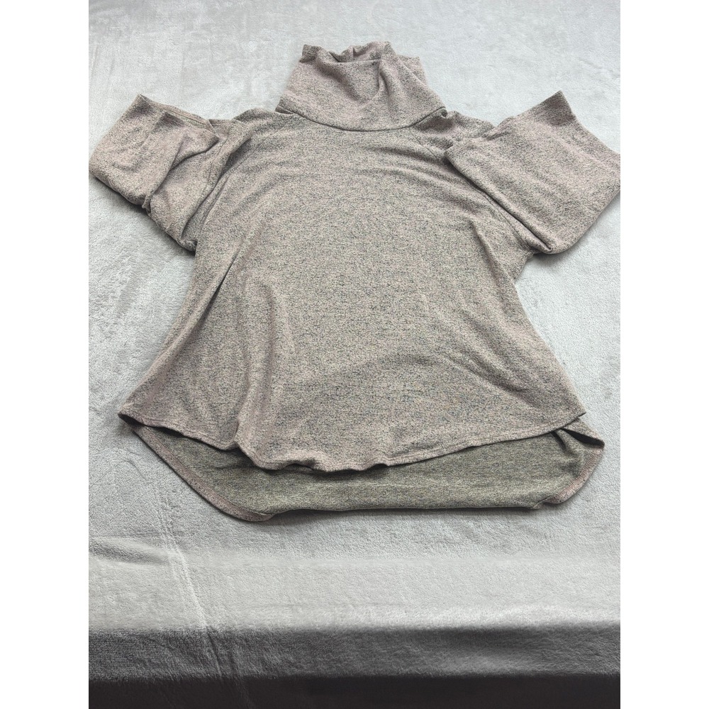 Chris & Carol Cowl Neck Top Womens L Pink Marled Knit High-Low Cozy Loungewear